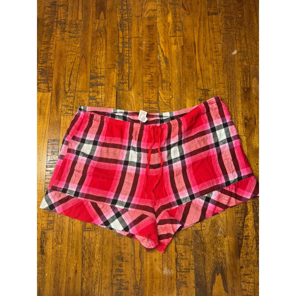 Victorias Secret Red Pink Plaid Metallic Pajama Shorts Medium Sleepwear Lounge